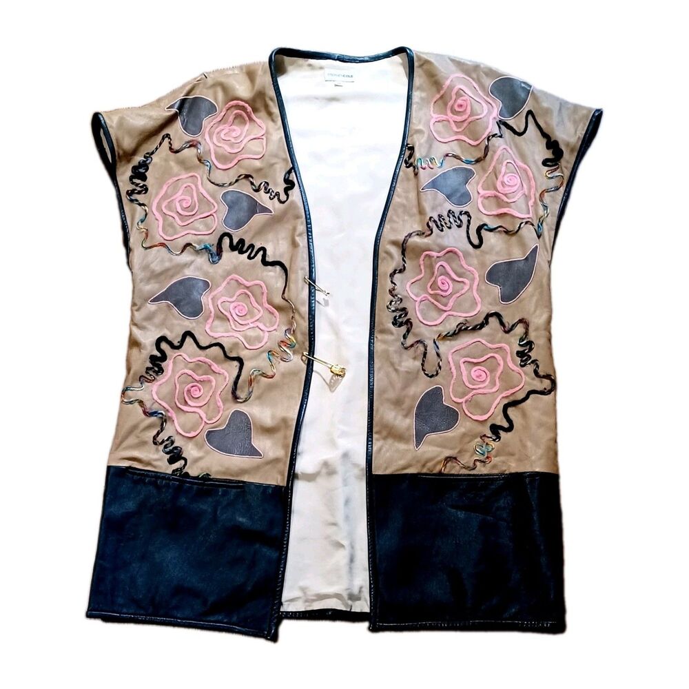 Steven Cole 80s Vintage Boho Lambskin Leather Artsy Women's Vest Size Medium